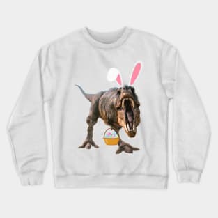 Easter T Rex with bunny ears and easter basket Crewneck Sweatshirt